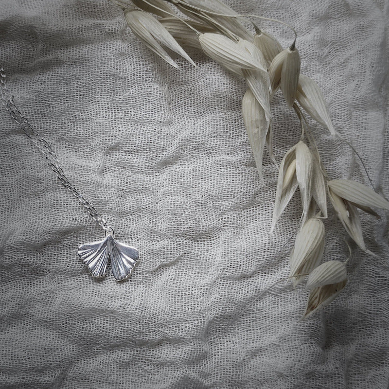 gingko biloba pedant in silver
